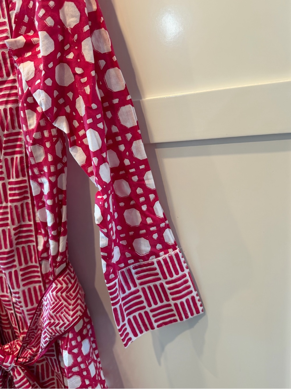 Sue Sartor Pink and White Button up Dress with Sash - Size Small - Picture 5 of 15